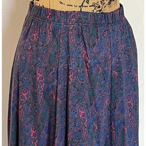 Vintage 90s Lands’ End Cotton Paisley A-Line Maxi Skirt Pockets Women's S/M - Picture 6 of 9